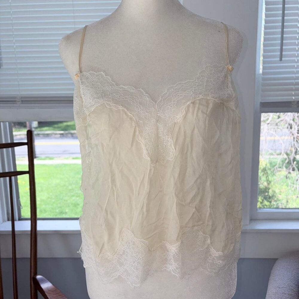 Skims Cream Silk Lace Trim Cami Top Adjustable Straps Size M